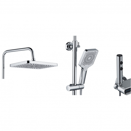 Coloana de dus La Brocca BBS002, 4 functii, Din Alama, usor de montat, jet reglabil, Afisaj electronic, materiale premium, Presiune ridicata, Dus fix cu functie ploaie, Functie bideu, Argintiu [5]