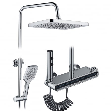 Sisteme de dus - Coloana de dus La Brocca BBS002, 4 functii, Din Alama, usor de montat, jet reglabil, Afisaj electronic, materiale premium, Presiune ridicata, Dus fix cu functie ploaie, Functie bideu, Argintiu