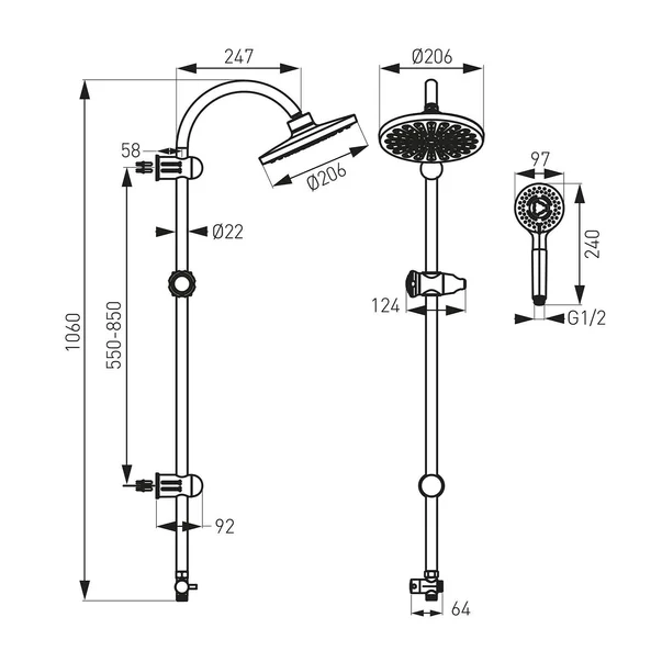 Coloana de dus negru mat Ferro Rondo fara baterie [1]
