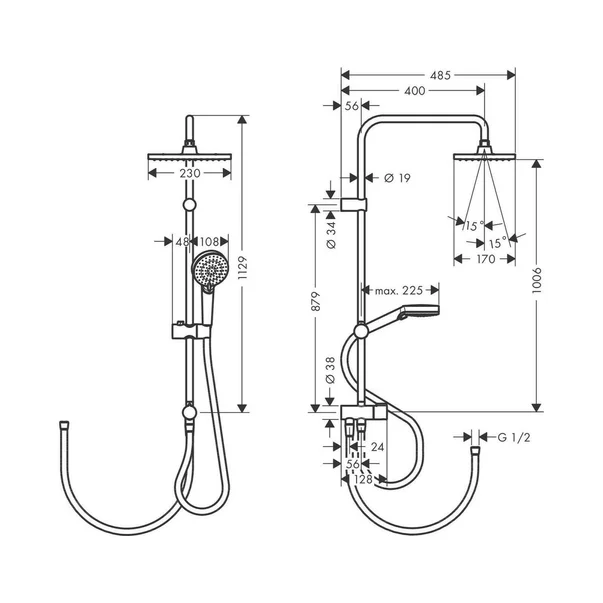 Coloana de dus negru mat Hansgrohe Vernis Shape 230 cu 2 functii fara baterie [1]