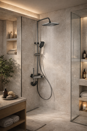 Coloana de dus RAIZ Origins Pulse, 4 functii, Afisaj digital, Jet reglabil, Presiune ridicata, Para de dus, Dus fix cu functie ploaie, Functie bideu, Gri metal [1]