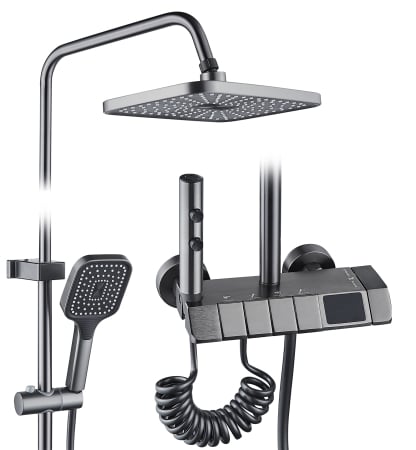 Coloane de dus - Coloana de dus RAIZ Origins Pulse, 4 functii, Afisaj digital, Jet reglabil, Presiune ridicata, Para de dus, Dus fix cu functie ploaie, Functie bideu, Gri metal