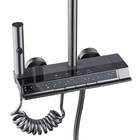 Coloana de dus RAIZ Origins Flow, 4 functii, Afisaj digital, Jet reglabil, Presiune ridicata, Para de dus, Dus fix cu functie ploaie, Functie bideu, Gri [5]