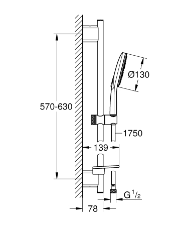 Coloana dus Grohe 26577LS0, SmartActive 130, 600 mm, 3 functii, etajera, crom [5]