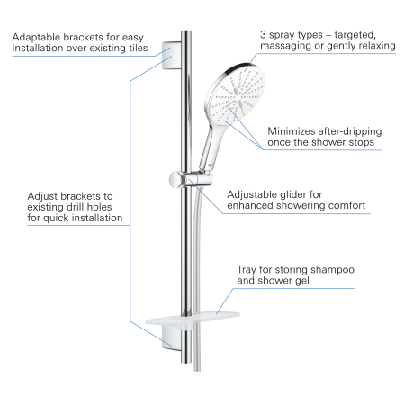 Coloana dus Grohe 26592LS0, SmartActive 150, 600 mm, 3 functii, etajera, crom [4]