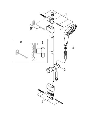 Coloana dus Grohe 26904003, 1.75 m, 110 mm, 600 mm, 2 functii para dus, 1/2 conexiune furtun, conexiune universala, Crom [7]