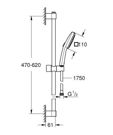 Coloana dus Grohe 26904003, 1.75 m, 110 mm, 600 mm, 2 functii para dus, 1/2 conexiune furtun, conexiune universala, Crom [6]