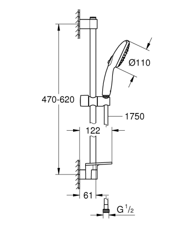 Coloana dus Grohe 26918003, 1.75 m, 110 mm, 600 mm, 3 functii para dus, 1/2 conexiune furtun, conexiune universala, Crom [7]