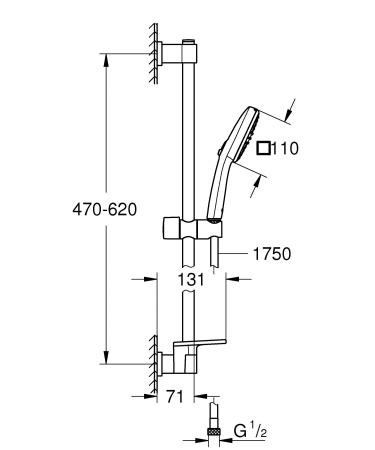 Coloana dus Grohe 26929001, 1.75 m, 110 mm, 620 mm, 2 functii para dus, 1/2 conexiune furtun, conexiune universala, Crom [11]