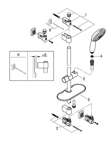 Coloana dus Grohe 26952001, 1.75 m, 110 mm, 620 mm, 2 functii para dus, 1/2 conexiune furtun, conexiune universala, Crom [25]