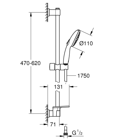 Coloana dus Grohe 26952001, 1.75 m, 110 mm, 620 mm, 2 functii para dus, 1/2 conexiune furtun, conexiune universala, Crom [12]