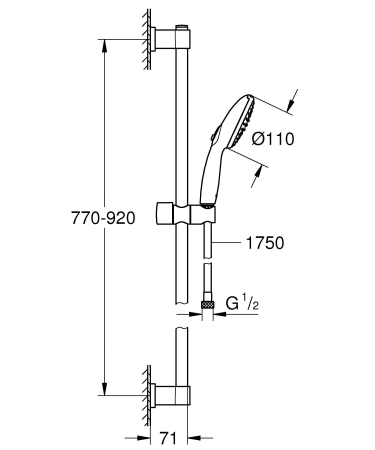 Coloana dus Grohe 269542431, 1.75 m, 110 mm, 900 mm, 2 functii para dus, 1/2 conexiune furtun, Negru [7]