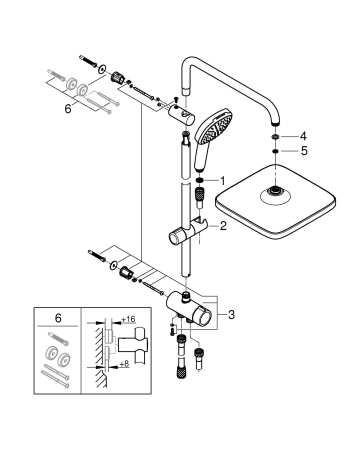 Coloana dus Grohe 26986001, 1.5 m, 110 mm, 1136 mm, 250 mm, 2 functii para dus, 1/2 conexiune furtun, Crom [17]