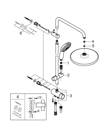Coloana dus Grohe 26989001, 1.5 m, 110 mm, 1136 mm, 250 mm, 2 functii para dus, 1/2 conexiune furtun, Crom [18]