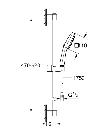Coloana dus Grohe 27579003, 1.75 m, 110 mm, 620 mm, 3 functii para dus, 1/2 conexiune furtun, conexiune universala, Crom [7]