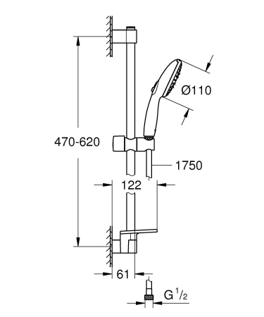 Coloana dus Grohe 27600003, 1.75 m, 110 mm, 600 mm, 3 functii para dus, 1/2 conexiune furtun, conexiune universala, Crom [9]