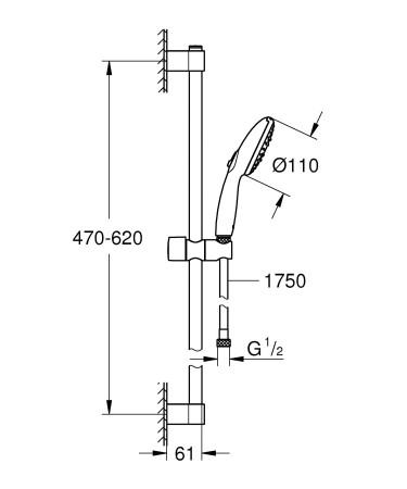 Coloana dus Grohe 27644003, 1.75 m, 110 mm, 600 mm, 3 functii para dus, 1/2 conexiune furtun, conexiune universala, Crom [7]