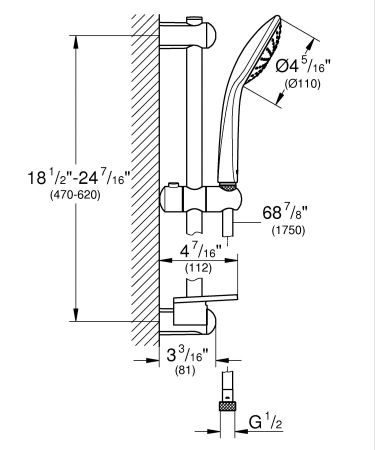 Coloana dus Grohe 2764630E, Tempesta 110, 900 mm, 2 functii, crom [2]