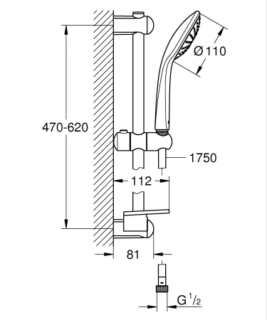 Coloana dus Grohe 2764630E, Tempesta 110, 900 mm, 2 functii, crom [1]