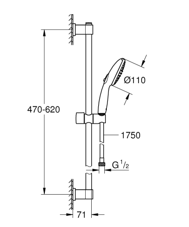 Coloana dus Grohe 27948001, 1.75 m, 110 mm, 620 mm, 2 functii para dus, 1/2 conexiune furtun, conexiune universala, Crom [22]