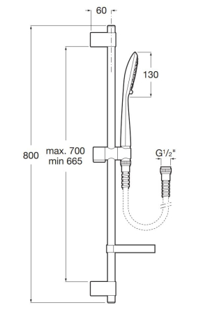 Coloana dus Roca A5B1408C00, 1.7 m, 130 mm, 800 mm, 4 functii para dus, 1/2 conexiune furtun, conexiune universala, Crom [1]