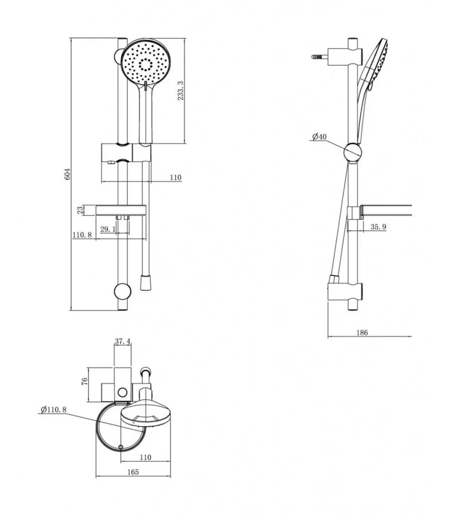 Coloana dus Villeroy and Boch, 600 mm, 3 functii, etajera, mat, negru, TVS109004UK0K5 [7]