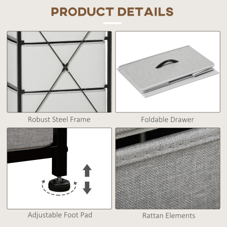  Comoda 5 sertare in stil industrial, comoda pentru dormitor cu sertare detasabile din material textil, lemn si otel, 45x30x116cm [5]