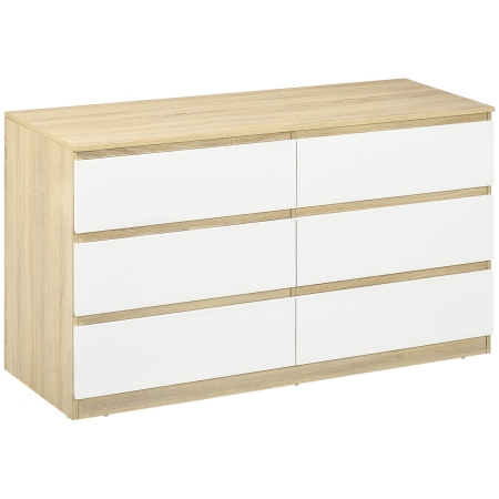 Living & hol -  Comoda 6 Sertare 135×48×77 cm Alb/Natur