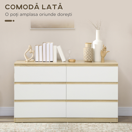  Comoda 6 Sertare 135×48×77 cm Alb/Natur [3]