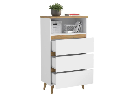 Comoda biblioteca Norge 03 cu 3 sertare si raft deschis, 65x37x119 cm, alb si stejar craft [3]