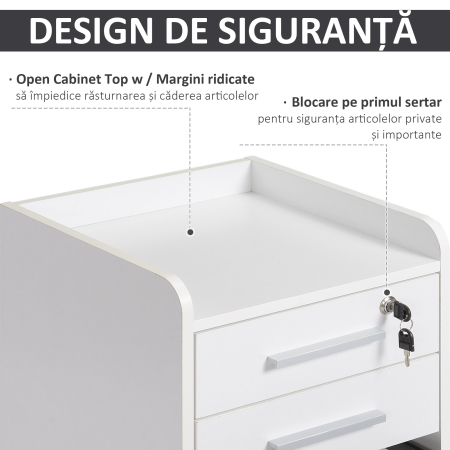  Comoda Birou 3 Sertare - Cu Etajera & 5 Roti, Alb Modern [5]