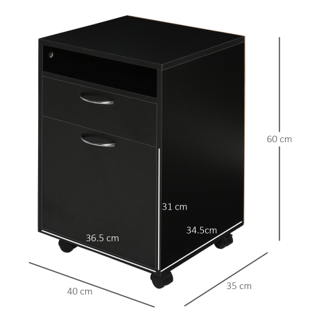  Comoda Birou Neagra - 2 Sertare & 4 Roti Pivotante [2]