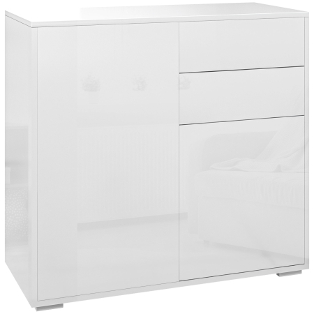 Bucatarie -  Comoda cu 2 dulapuri si 2 sertare, 79x36x74cm, alb lucios