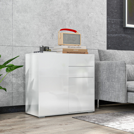  Comoda cu 2 dulapuri si 2 sertare, 79x36x74cm, alb lucios [1]