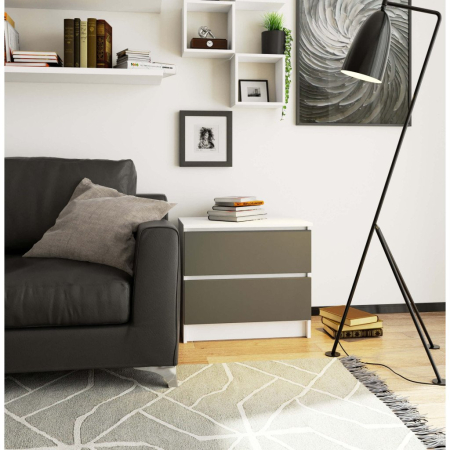 Comoda cu 2 sertare din PAL laminat 16 mm, 60x40x55 cm, alb si gri [4]