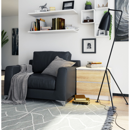 Comoda cu 2 sertare din PAL laminat 16 mm, 60x40x55 cm, alb si stejar sonoma [3]