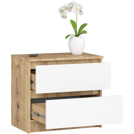 Comoda cu 2 sertare din PAL laminat 16 mm, 60x40x55 cm, stejar artisan si alb [1]