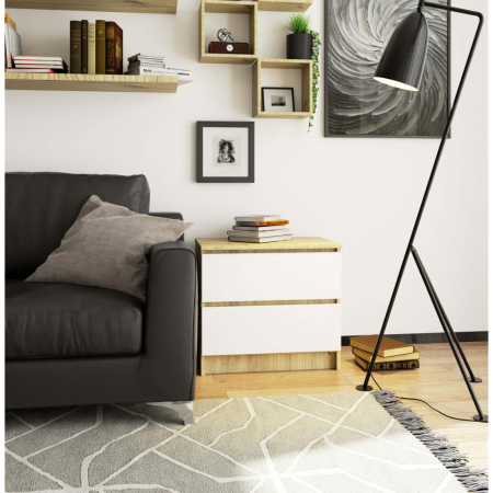 Comoda cu 2 sertare din PAL laminat 16 mm, 60x40x55 cm, stejar artisan si alb [2]