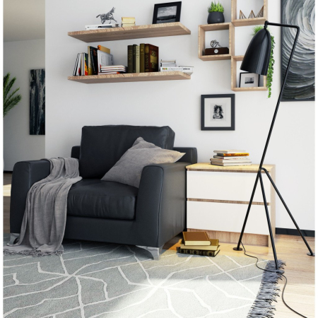 Comoda cu 2 sertare din PAL laminat 16 mm, 60x40x55 cm, stejar sonoma si alb [4]