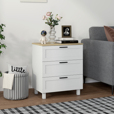  Comoda cu 3 Sertare Moderna din Lemn, 60x38x71 cm, Alb si Aspect de Lemn [1]