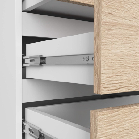 Comoda cu 3 sertare, PAL laminat 16 mm, 60x35x57 cm, alb si stejar sonoma [5]