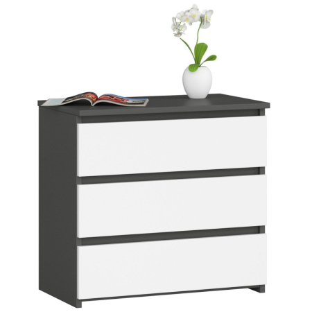 Living & hol - Comoda cu 3 sertare, PAL laminat 16 mm, 60x35x57 cm, gri si alb