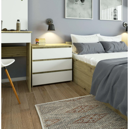 Comoda cu 3 sertare, PAL laminat 16 mm, 60x35x57 cm, stejar artisan si alb [3]