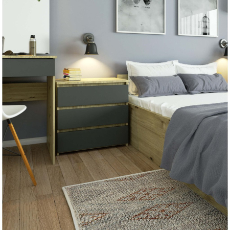 Comoda cu 3 sertare, PAL laminat 16 mm, 60x35x57 cm, stejar artisan si gri [3]