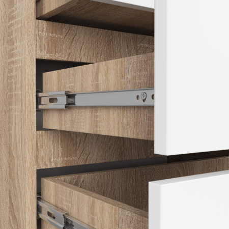 Comoda cu 3 sertare, PAL laminat 16 mm, 60x35x57 cm, stejar sonoma si alb [5]