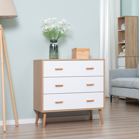 Comoda cu 3 Sertare pentru Sufragerie si Dormitor, Comoda Moderna din Lemn, 80x39x80 cm, Alb [1]