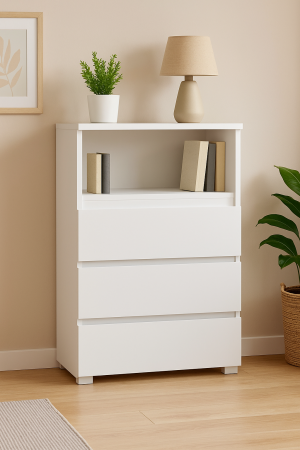 Comoda cu 3 sertare si raft deschis Neo 03, 65x37x106 cm, finisaj mat, alb [5]