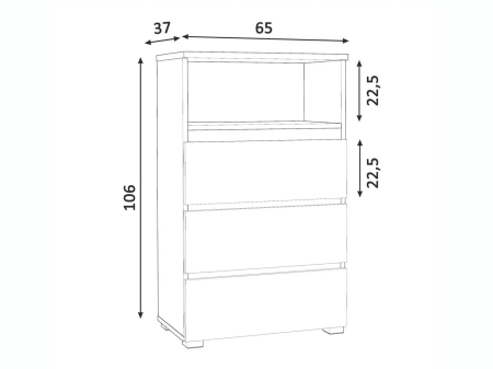 Comoda cu 3 sertare si raft deschis Neo 03, 65x37x106 cm, finisaj mat, alb [4]