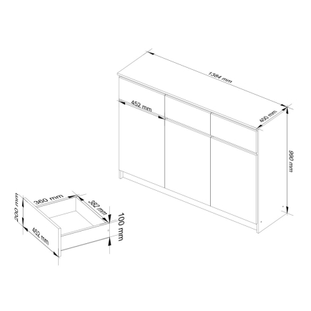 Comoda cu 3 usi si 3 sertare, PAL laminat, 138x40x99 cm, alb mat [1]