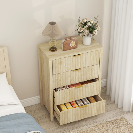  Comoda cu 4 Sertare Canelate si Manere Aurii 70x38x93 cm Lemn [6]